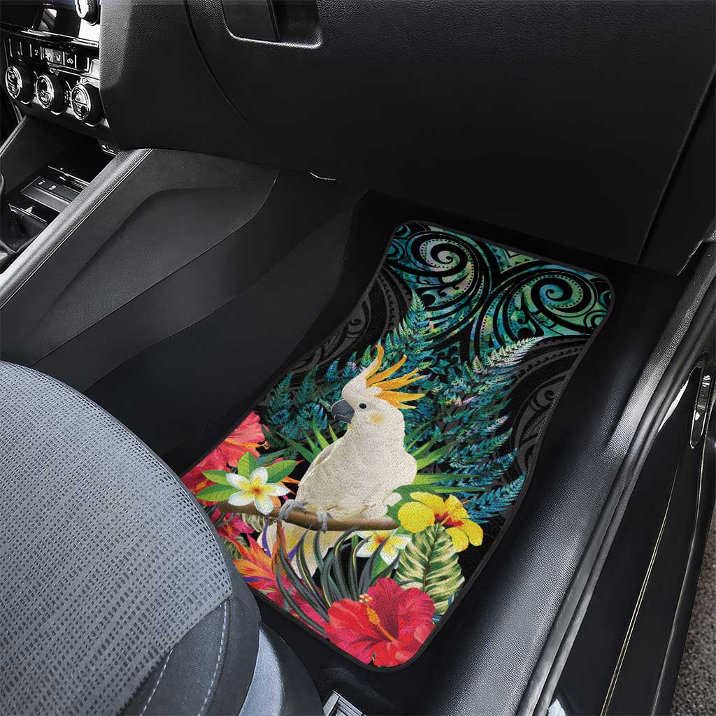 Sulphur-crested Cockatoo New Zealand Car Mats Paua Shell Aotearoa Maori Tropical Flowers - Polynesian Pride