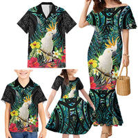 Sulphur-crested Cockatoo New Zealand Family Matching Mermaid Dress and Hawaiian Shirt Paua Shell Aotearoa Maori Tropical Flowers - Polynesian Pride