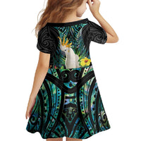 Sulphur-crested Cockatoo New Zealand Family Matching Off Shoulder Maxi Dress and Hawaiian Shirt Paua Shell Aotearoa Maori Tropical Flowers - Polynesian Pride