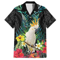 Sulphur-crested Cockatoo New Zealand Family Matching Off Shoulder Short Dress and Hawaiian Shirt Paua Shell Aotearoa Maori Tropical Flowers - Polynesian Pride