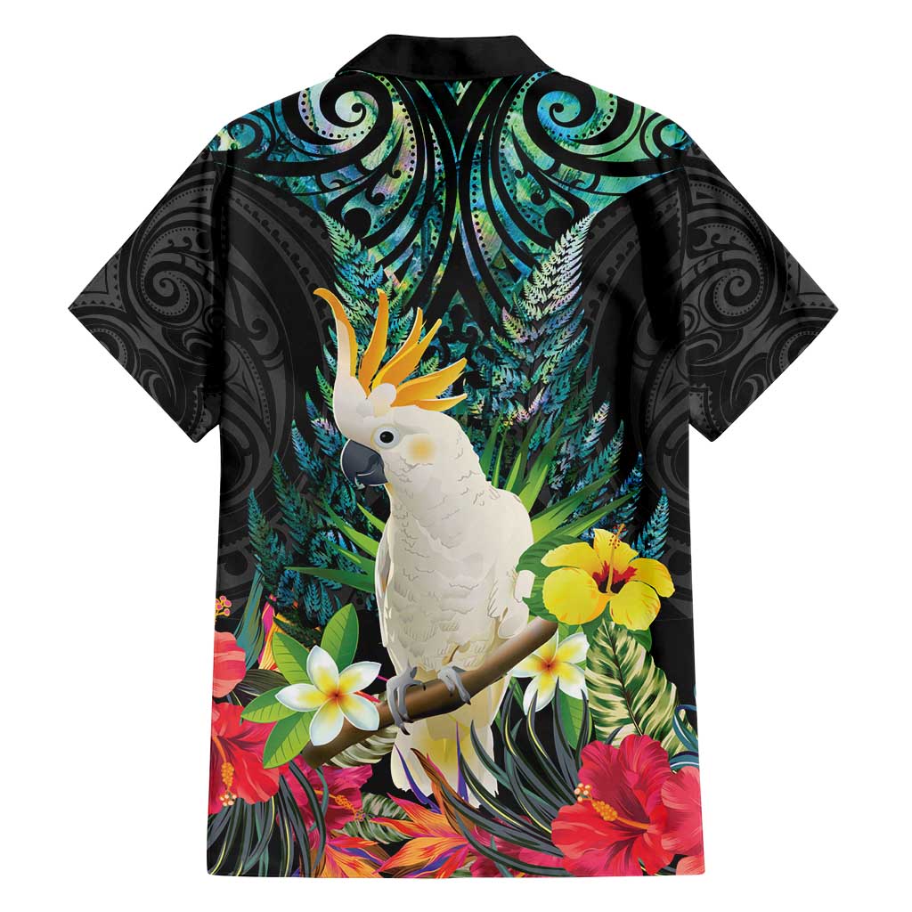 Sulphur-crested Cockatoo New Zealand Family Matching Off Shoulder Short Dress and Hawaiian Shirt Paua Shell Aotearoa Maori Tropical Flowers - Polynesian Pride