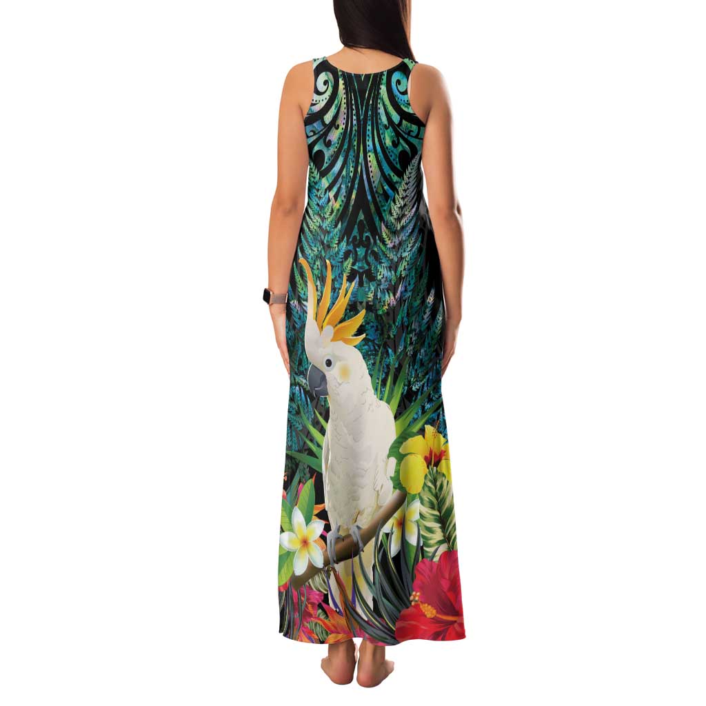 Sulphur-crested Cockatoo New Zealand Family Matching Tank Maxi Dress and Hawaiian Shirt Paua Shell Aotearoa Maori Tropical Flowers - Polynesian Pride