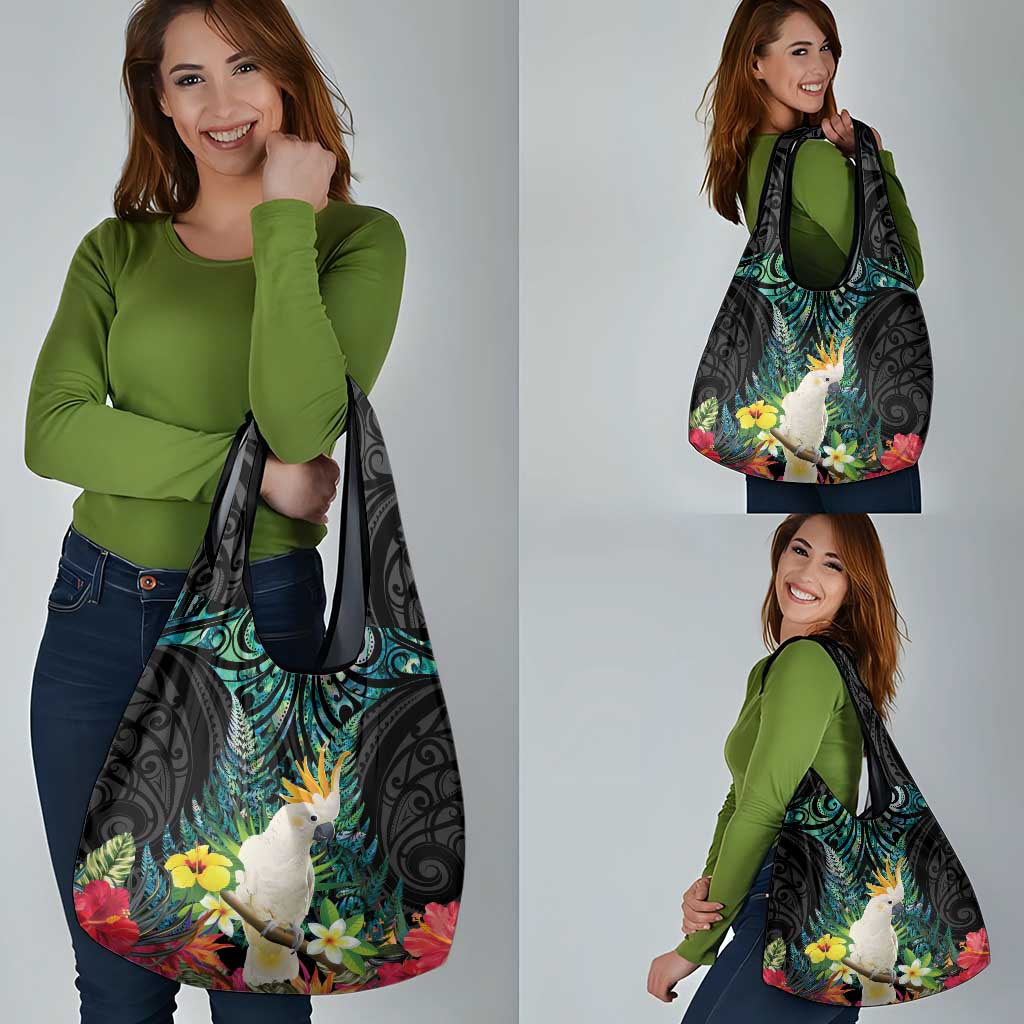 Sulphur-crested Cockatoo New Zealand Grocery Bag Paua Shell Aotearoa Maori Tropical Flowers - Polynesian Pride