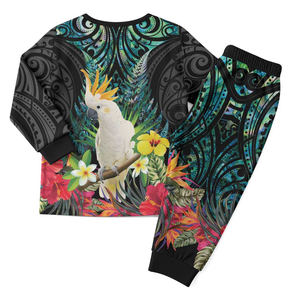 Sulphur-crested Cockatoo New Zealand Christmas Pajama Set Paua Shell Aotearoa Maori Tropical Flowers - Polynesian Pride