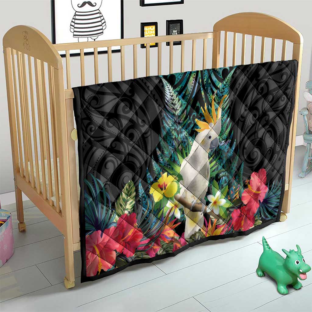 Sulphur-crested Cockatoo New Zealand Quilt Paua Shell Aotearoa Maori Tropical Flowers - Polynesian Pride