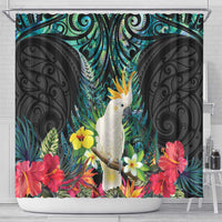 Sulphur-crested Cockatoo New Zealand Shower Curtain Paua Shell Aotearoa Maori Tropical Flowers - Polynesian Pride