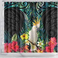 Sulphur-crested Cockatoo New Zealand Shower Curtain Paua Shell Aotearoa Maori Tropical Flowers - Polynesian Pride