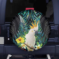 Sulphur-crested Cockatoo New Zealand Spare Tire Cover Paua Shell Aotearoa Maori Tropical Flowers - Polynesian Pride