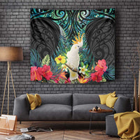 Sulphur-crested Cockatoo New Zealand Tapestry Paua Shell Aotearoa Maori Tropical Flowers - Polynesian Pride