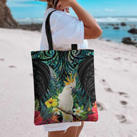 Sulphur-crested Cockatoo New Zealand Tote Bag Paua Shell Aotearoa Maori Tropical Flowers - Polynesian Pride