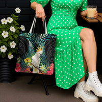Sulphur-crested Cockatoo New Zealand Tote Bag Paua Shell Aotearoa Maori Tropical Flowers - Polynesian Pride