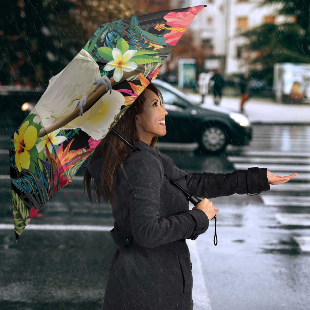Sulphur-crested Cockatoo New Zealand Umbrella Paua Shell Aotearoa Maori Tropical Flowers - Polynesian Pride