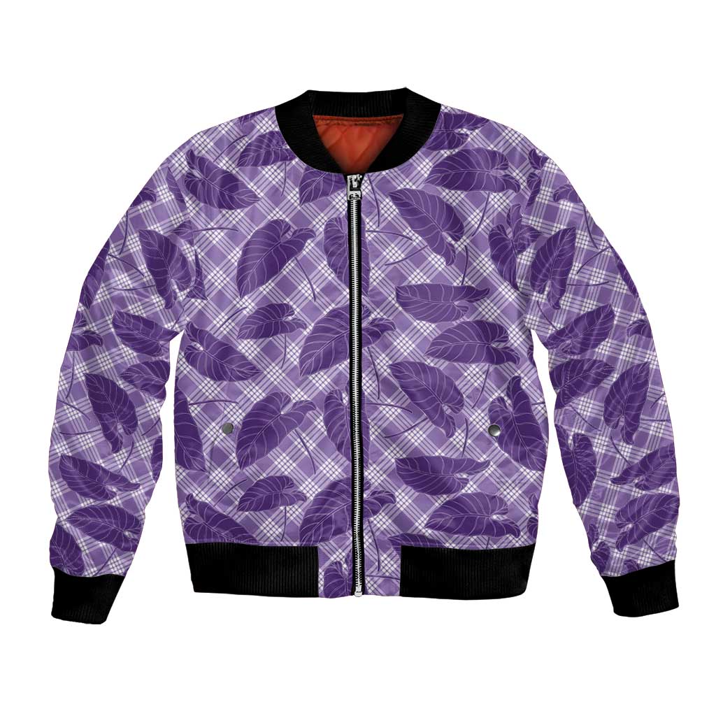 Purple Hawaii Kalo Palaka Motifs Bomber Jacket Hawaiian Taro Leaves Elegant Vibes LT14 Unisex Purple - Polynesian Pride