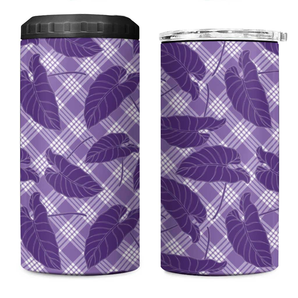 Purple Hawaii Kalo Palaka Motifs 4 in 1 Can Cooler Tumbler Hawaiian Taro Leaves Elegant Vibes LT14 One Size: 16 oz Purple - Polynesian Pride