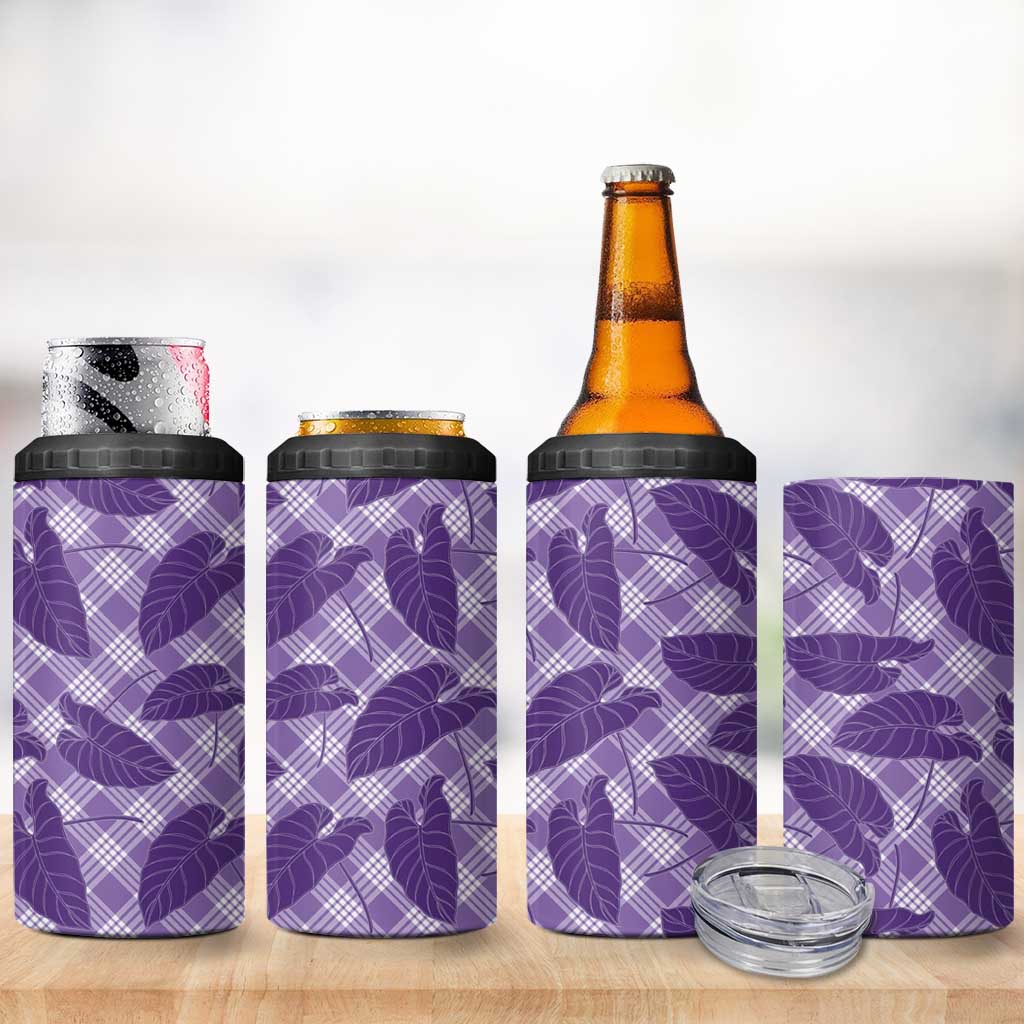 Purple Hawaii Kalo Palaka Motifs 4 in 1 Can Cooler Tumbler Hawaiian Taro Leaves Elegant Vibes LT14 - Polynesian Pride