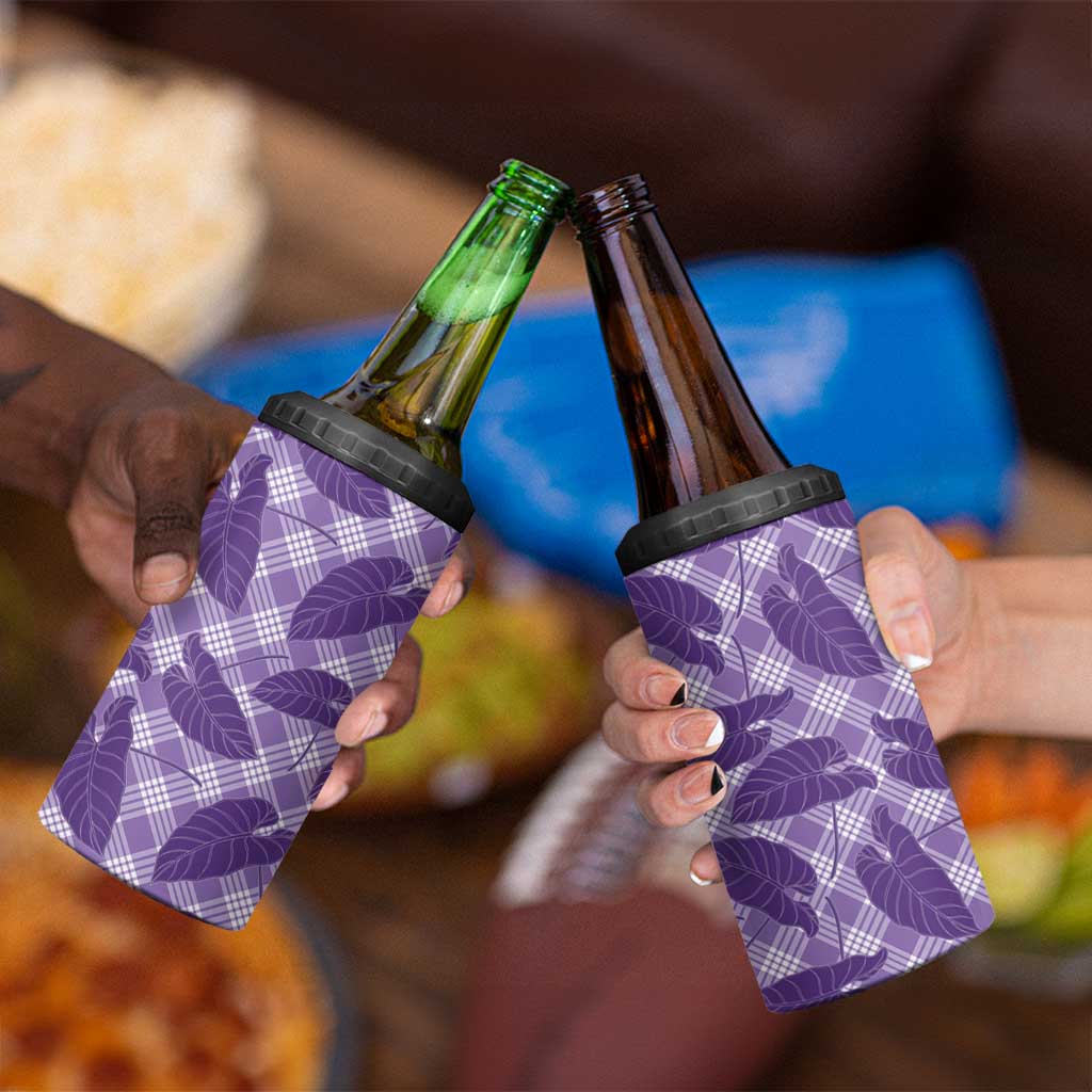 Purple Hawaii Kalo Palaka Motifs 4 in 1 Can Cooler Tumbler Hawaiian Taro Leaves Elegant Vibes LT14 - Polynesian Pride