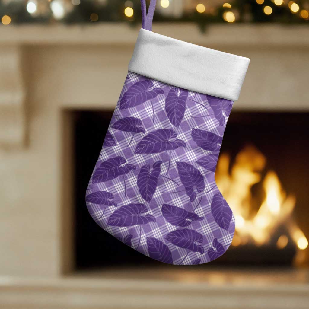 Purple Hawaii Kalo Palaka Motifs Christmas Stocking Hawaiian Taro Leaves Elegant Vibes - Polynesian Pride