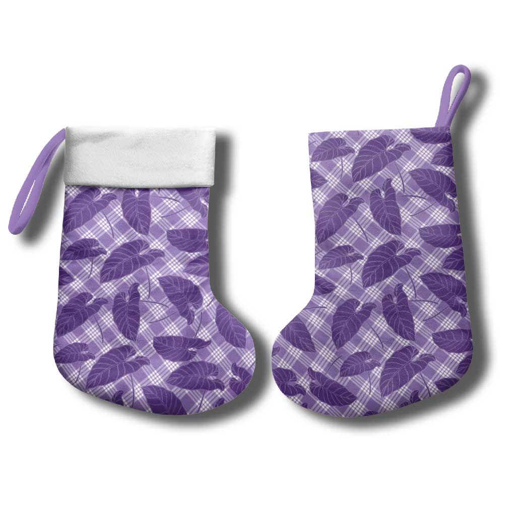 Purple Hawaii Kalo Palaka Motifs Christmas Stocking Hawaiian Taro Leaves Elegant Vibes - Polynesian Pride