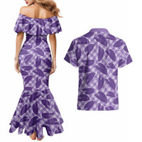 Purple Hawaii Kalo Palaka Motifs Couples Matching Mermaid Dress and Hawaiian Shirt Hawaiian Taro Leaves Elegant Vibes LT14 - Polynesian Pride