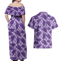Purple Hawaii Kalo Palaka Motifs Couples Matching Off Shoulder Maxi Dress and Hawaiian Shirt Hawaiian Taro Leaves Elegant Vibes LT14 - Polynesian Pride