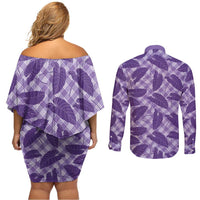 Purple Hawaii Kalo Palaka Couples Matching Set - Off Shoulder Short Dress and Long Sleeve Button Shirt LT14 - Polynesian Pride