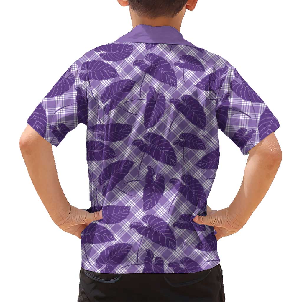 Purple Hawaii Kalo Palaka Motifs Family Matching Off The Shoulder Long Sleeve Dress and Hawaiian Shirt Hawaiian Taro Leaves Elegant Vibes LT14 - Polynesian Pride
