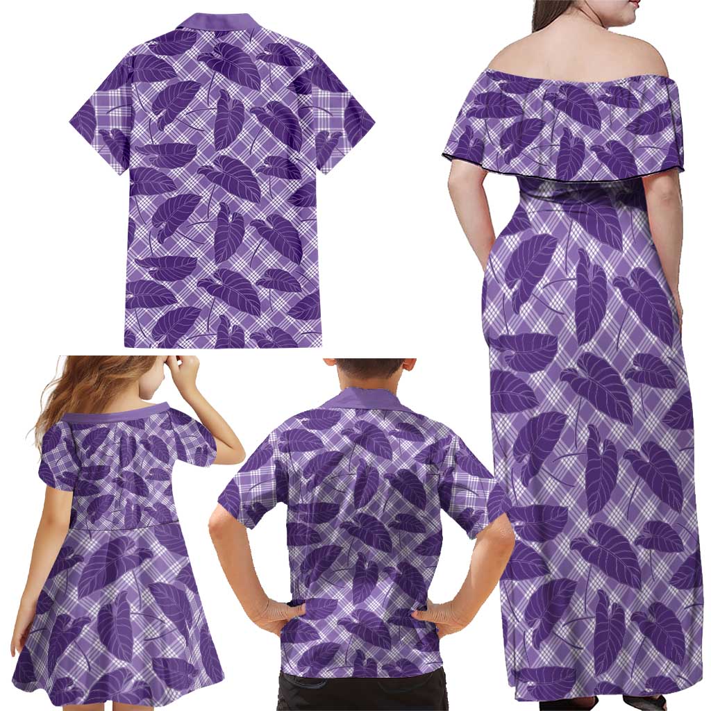 Purple Hawaii Kalo Palaka Motifs Family Matching Off Shoulder Maxi Dress and Hawaiian Shirt Hawaiian Taro Leaves Elegant Vibes LT14 - Polynesian Pride