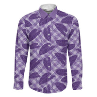Purple Hawaii Kalo Palaka Motifs Family Matching Off Shoulder Maxi Dress and Hawaiian Shirt Hawaiian Taro Leaves Elegant Vibes LT14 Dad's Shirt - Long Sleeve Purple - Polynesian Pride