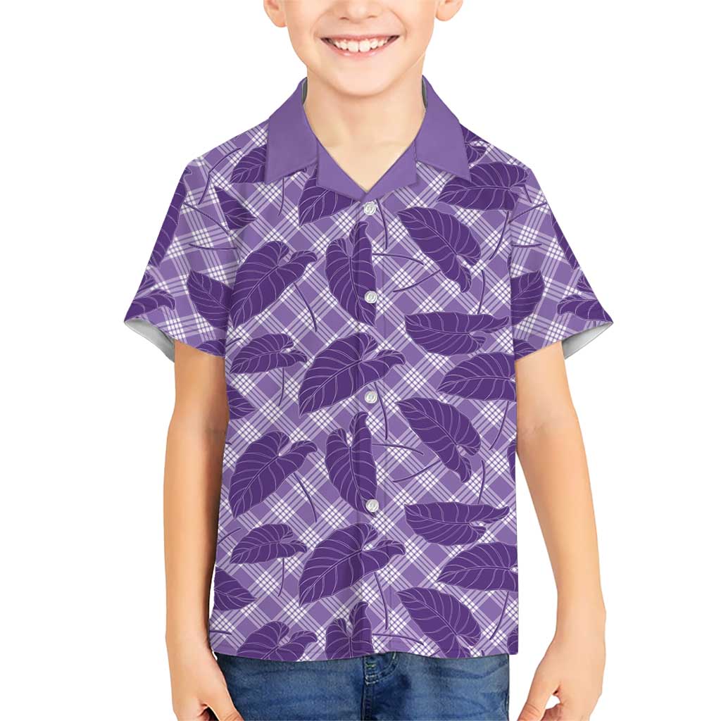 Purple Hawaii Kalo Palaka Motifs Family Matching Off Shoulder Maxi Dress and Hawaiian Shirt Hawaiian Taro Leaves Elegant Vibes LT14 Son's Shirt Purple - Polynesian Pride