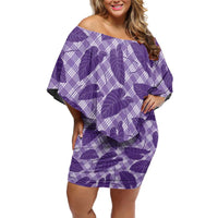 Purple Hawaii Kalo Palaka Motifs Family Matching Off Shoulder Short Dress and Hawaiian Shirt Hawaiian Taro Leaves Elegant Vibes LT14 Mom's Dress Purple - Polynesian Pride