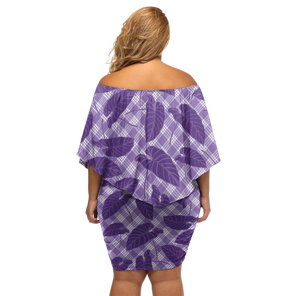 Purple Hawaii Kalo Palaka Motifs Family Matching Off Shoulder Short Dress and Hawaiian Shirt Hawaiian Taro Leaves Elegant Vibes LT14 - Polynesian Pride