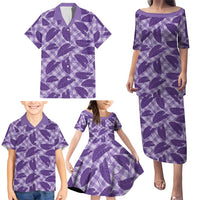 Purple Hawaii Kalo Palaka Motifs Family Matching Puletasi and Hawaiian Shirt Hawaiian Taro Leaves Elegant Vibes LT14 - Polynesian Pride