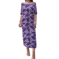 Purple Hawaii Kalo Palaka Motifs Family Matching Puletasi and Hawaiian Shirt Hawaiian Taro Leaves Elegant Vibes LT14 Mom's Dress Purple - Polynesian Pride