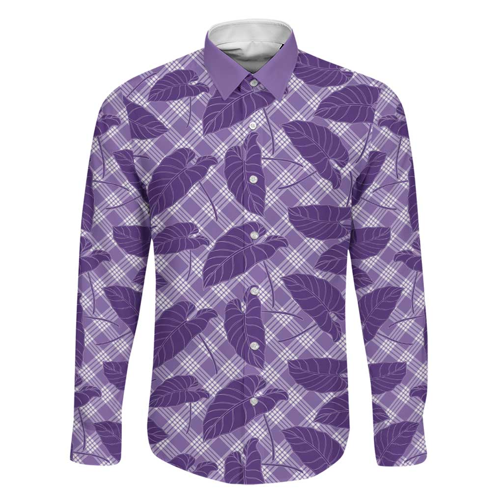 Purple Hawaii Kalo Palaka Motifs Family Matching Short Sleeve Bodycon Dress and Hawaiian Shirt Hawaiian Taro Leaves Elegant Vibes LT14 Dad's Shirt - Long Sleeve Purple - Polynesian Pride