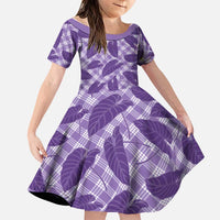 Purple Hawaii Kalo Palaka Motifs Family Matching Summer Maxi Dress and Hawaiian Shirt Hawaiian Taro Leaves Elegant Vibes LT14 Daughter's Dress Purple - Polynesian Pride