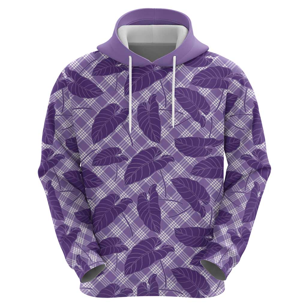 Purple Hawaii Kalo Palaka Motifs Hoodie Hawaiian Taro Leaves Elegant Vibes - Polynesian Pride