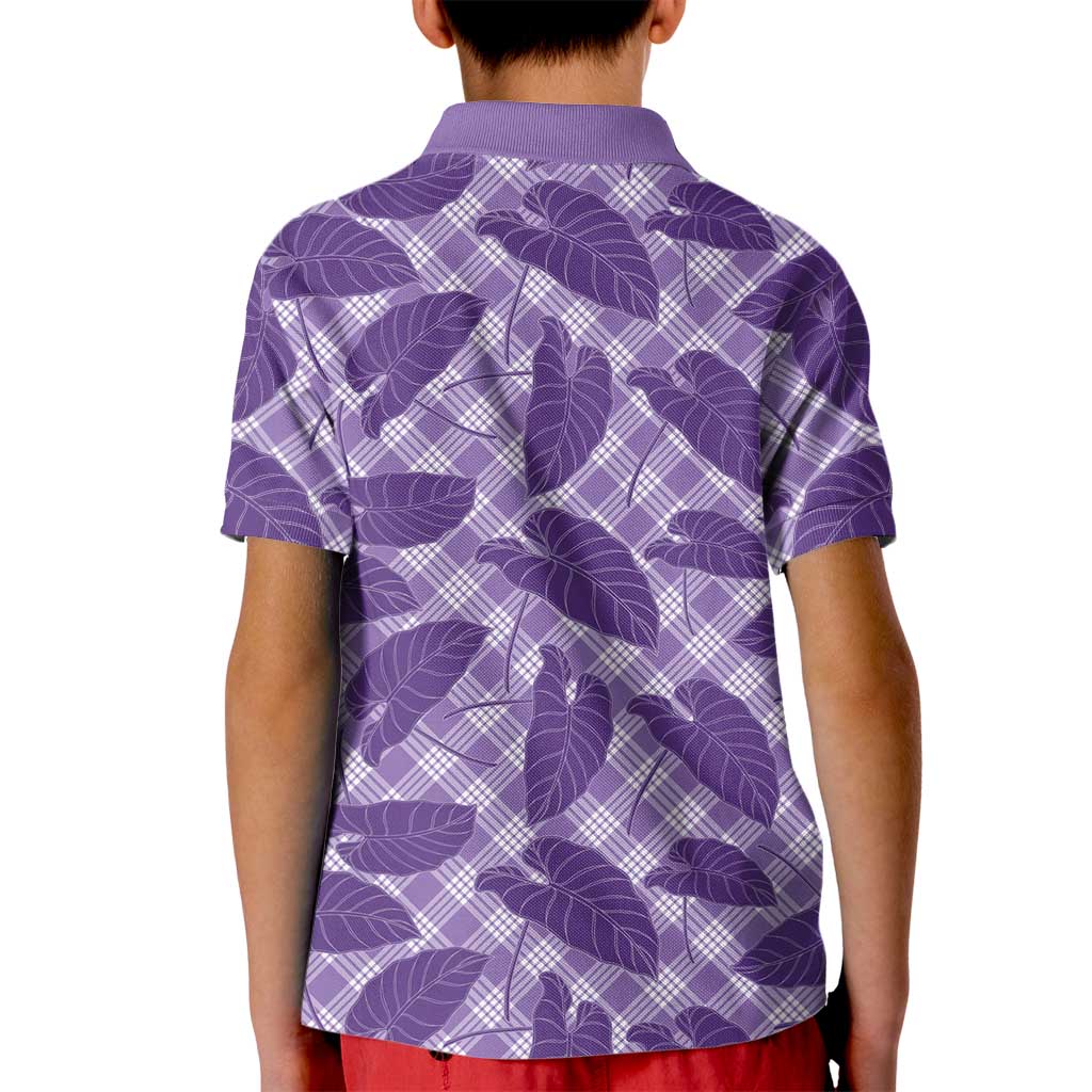 Purple Hawaii Kalo Palaka Motifs Kid Polo Shirt Hawaiian Taro Leaves Elegant Vibes LT14 - Polynesian Pride