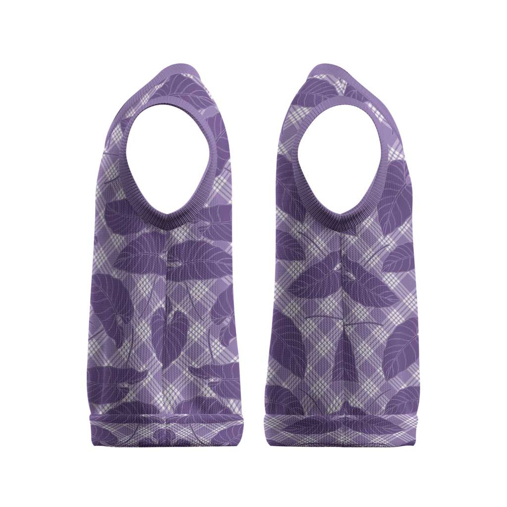 Purple Hawaii Kalo Palaka Motifs Christmas Knitted V-Neck Vest Hawaiian Taro Leaves Elegant Vibes LT14 - Polynesian Pride