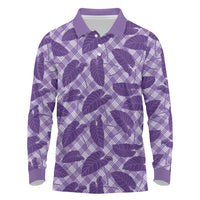 Purple Hawaii Kalo Palaka Motifs Long Sleeve Polo Shirt Hawaiian Taro Leaves Elegant Vibes LT14 Purple - Polynesian Pride