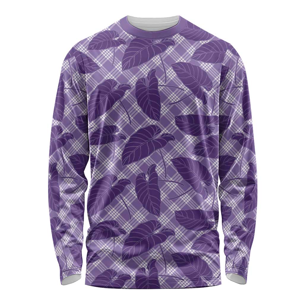 Purple Hawaii Kalo Palaka Motifs Long Sleeve Shirt Hawaiian Taro Leaves Elegant Vibes LT14 Unisex Purple - Polynesian Pride