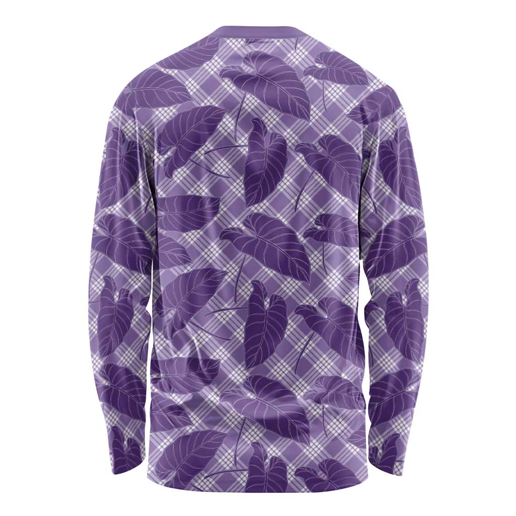 Purple Hawaii Kalo Palaka Motifs Long Sleeve Shirt Hawaiian Taro Leaves Elegant Vibes LT14 - Polynesian Pride