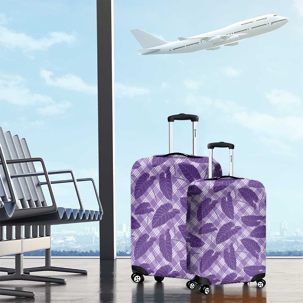 Purple Hawaii Kalo Palaka Motifs Luggage Cover Hawaiian Taro Leaves Elegant Vibes - Polynesian Pride