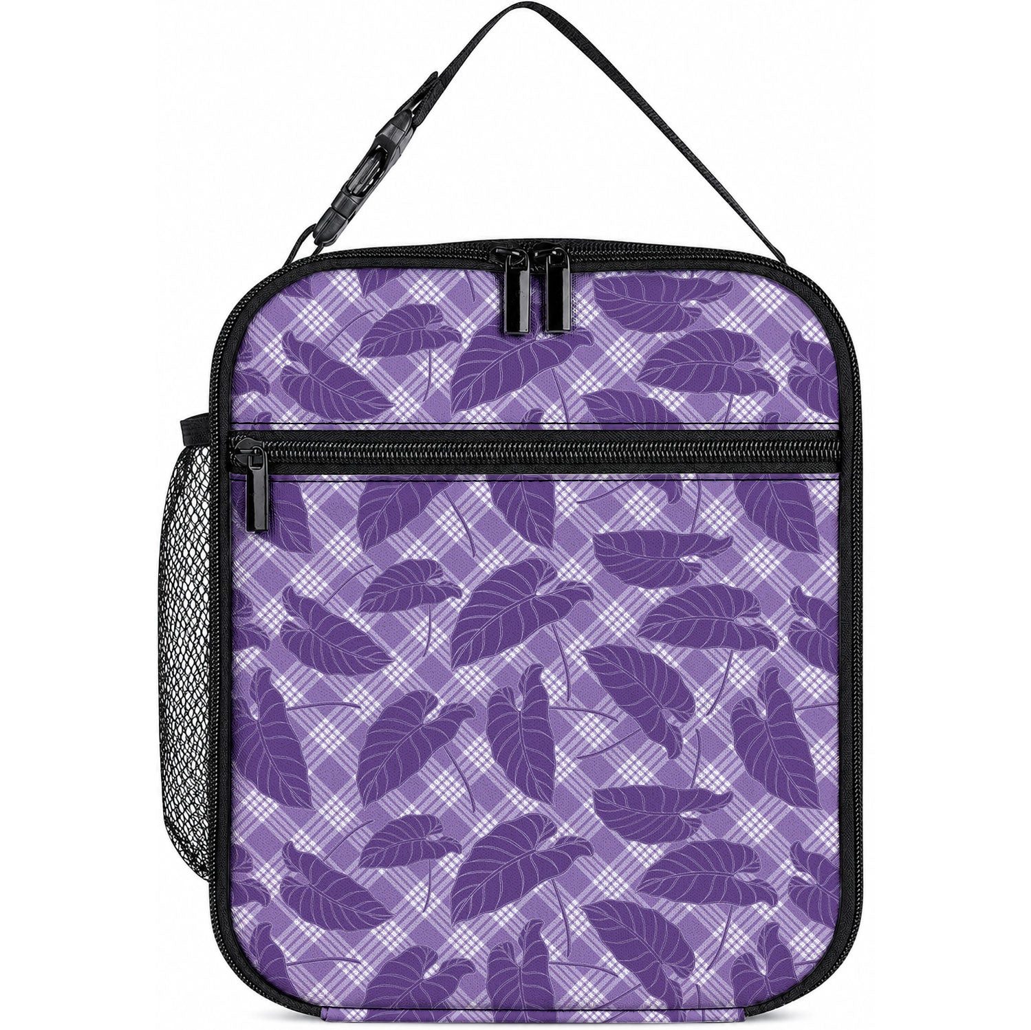 Purple Hawaii Kalo Palaka Motifs Lunch Bag Hawaiian Taro Leaves Elegant Vibes LT14 10.2 × 8.3 × 4.3 inch Purple - Polynesian Pride
