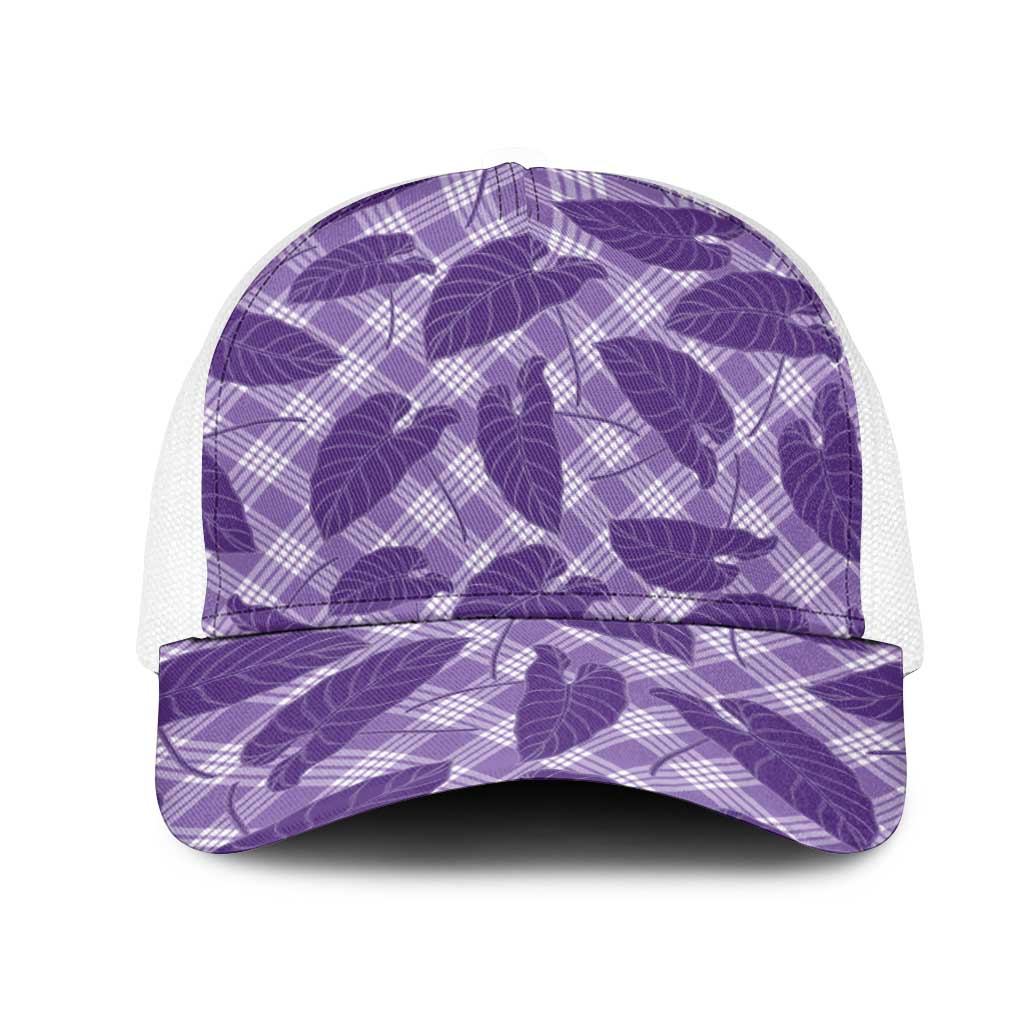 Purple Hawaii Kalo Palaka Motifs Mesh Trucker Cap Hawaiian Taro Leaves Elegant Vibes