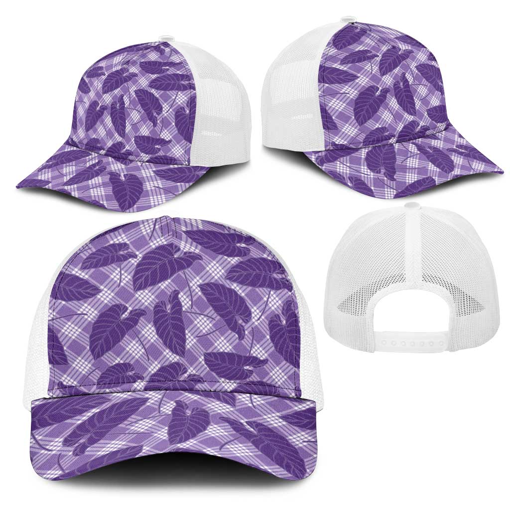Purple Hawaii Kalo Palaka Motifs Mesh Trucker Cap Hawaiian Taro Leaves Elegant Vibes