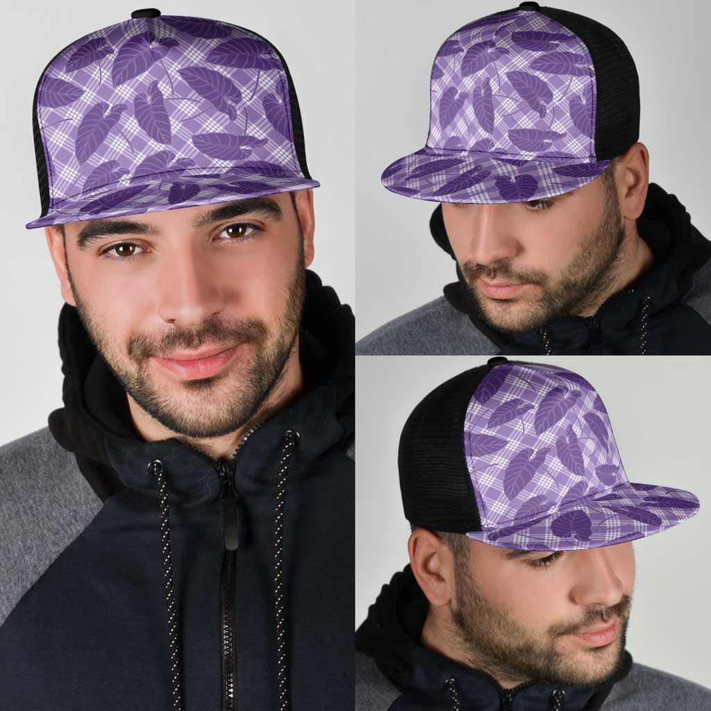 Purple Hawaii Kalo Palaka Motifs Mesh Trucker Cap Hawaiian Taro Leaves Elegant Vibes