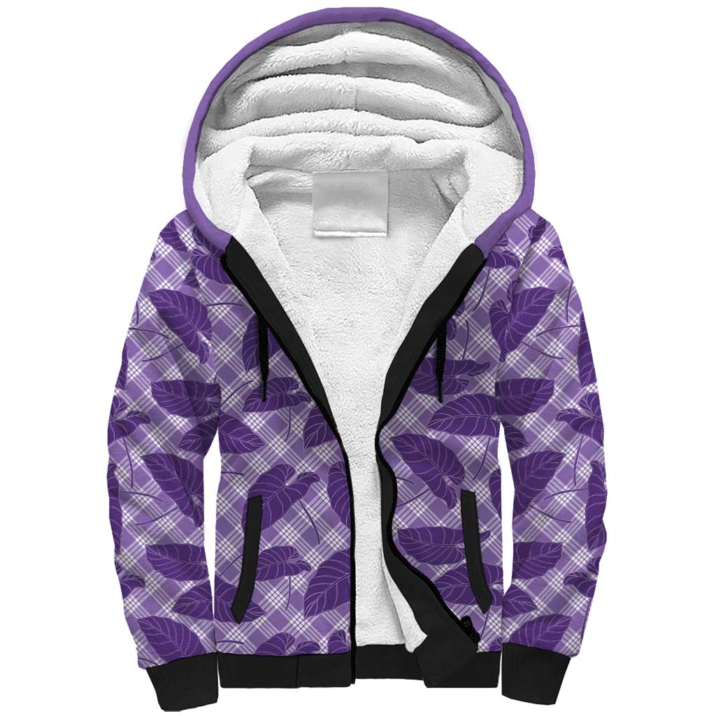 Purple Hawaii Kalo Palaka Motifs Sherpa Hoodie Hawaiian Taro Leaves Elegant Vibes LT14 Unisex Purple - Polynesian Pride