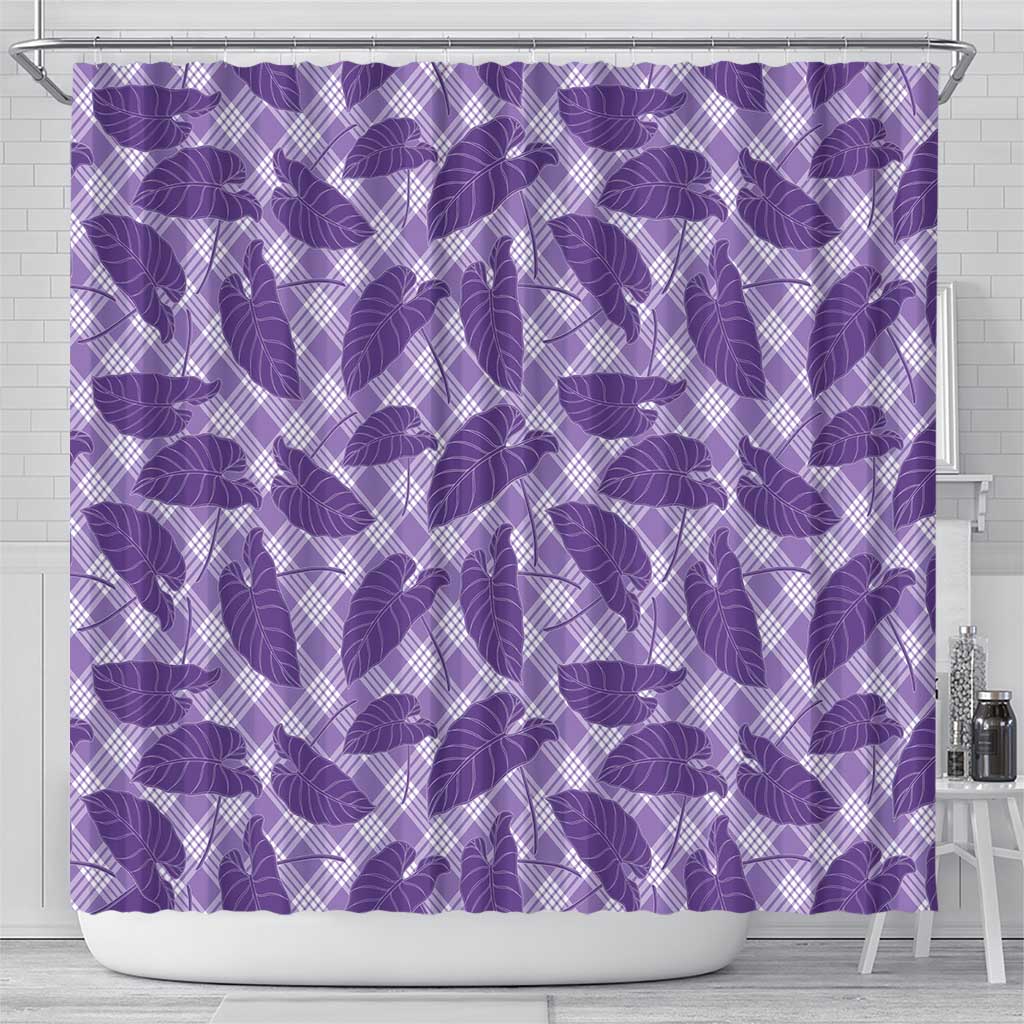 Purple Hawaii Kalo Palaka Motifs Shower Curtain Hawaiian Taro Leaves Elegant Vibes LT14 - Polynesian Pride