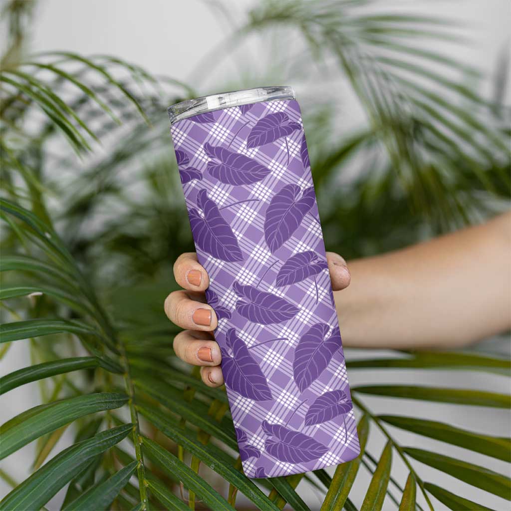 Purple Hawaii Kalo Palaka Motifs Skinny Tumbler Hawaiian Taro Leaves Elegant Vibes LT14 - Polynesian Pride