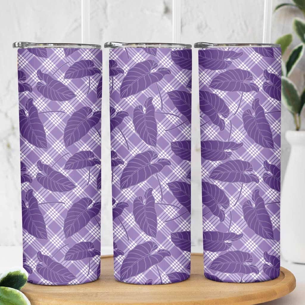 Purple Hawaii Kalo Palaka Motifs Skinny Tumbler Hawaiian Taro Leaves Elegant Vibes LT14 - Polynesian Pride